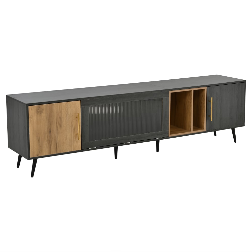Wohnli Möbelsuche - Niedriges Sideboard aus Schwarz und Holz mit Offenen Nischen