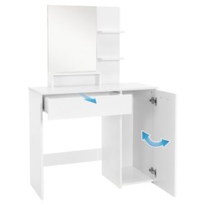 wohnli-moebel-suche-M23060977-1 Schminktisch Weiß Kosmetiktisch mit Spiegel Frisiertisch 38x138x90cm Spanplatte Weiß ML-Design Möbel Schlafzimmermöbel Schminktische