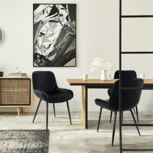 Esszimmerstühle 2er Set Schwarz mit Samtbezug und Metallbeinen 60x81x54cm Samt Schwarz ML-Design Möbel Esszimmermöbel Stühle