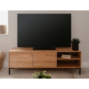 wohnli-moebel-suche-M23061181-1 TV-Möbel mit 2 Klappen und 2 Fächern L150 cm - Holzdekor hell 150x49x40cm Spanplatte Beige Calicosy Möbel Wohnzimmermöbel TV-Möbel