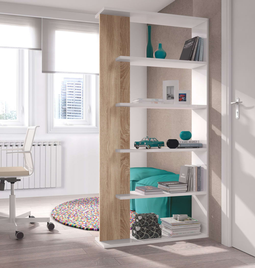 Bücherregal Raumteiler mit 4 Böden - H180 cm - Weiß 90x180x25cm Spanplatte Beige duehome Möbel Wohnzimmermöbel Bücherregale