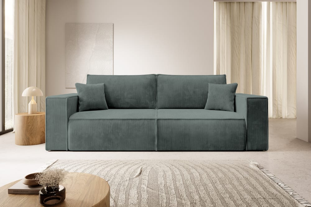 Schlafsofa  Cordbezug Grau 257 cm 102x85x257cm Samt Grau Selsey Sofas und Sessel Sofas Schlafsofas