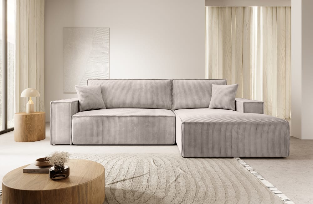 Ecksofa Farese Cordbezug Cremeweiß 267 cm 167x85x267cm Stoff Weiß Selsey Sofas und Sessel Sofas Ecksofas