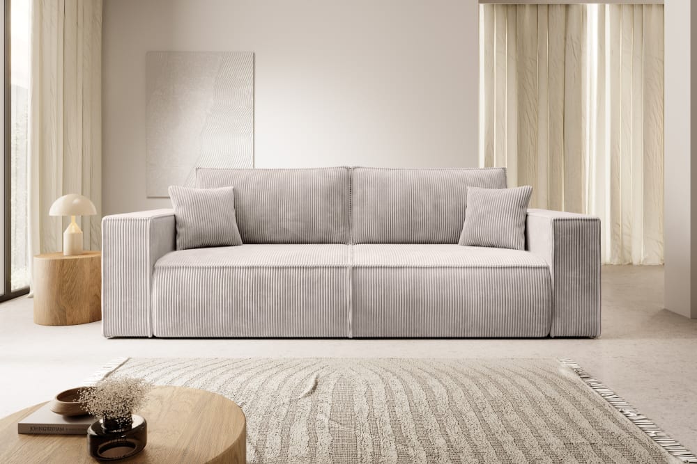 Schlafsofa  Cordbezug Cremeweiß 102x85x257cm Samt Beige Selsey Sofas und Sessel Sofas Schlafsofas