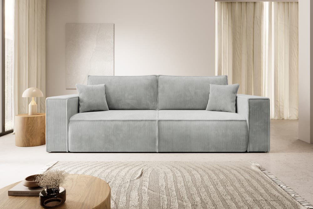 Schlafsofa  Cordbezug Hellgrau 257 cm 102x85x257cm Samt Grau Selsey Sofas und Sessel Sofas Schlafsofas