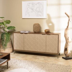 wohnli-moebel-suche-M23062118-1 Buffet aus Mangoholz mit 4 Türen und Ethno-Motiven 160x78x40cm Holz Braun MACABANE Möbel Esszimmermöbel Sideboards, Highboards & niedrige Anrichten
