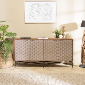 Buffet aus Mangoholz mit 4 Türen und Ethno-Motiven 163x82x40cm Holz Braun MACABANE Möbel Esszimmermöbel Sideboards, Highboards & niedrige Anrichten