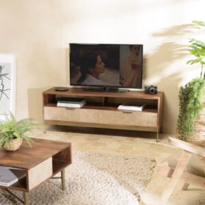 wohnli-moebel-suche-M23062126-1 TV-Möbel aus Mangoholz 2 Fächer 2 Schubladen 140x51x40cm Holz Braun MACABANE Möbel Wohnzimmermöbel TV-Möbel