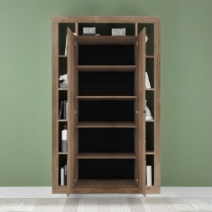 Bibliothèque 2 portes effet bois - H217 cm 134x217x40cm Spanplatte Braun Calicosy Möbel Wohnzimmermöbel Bücherregale