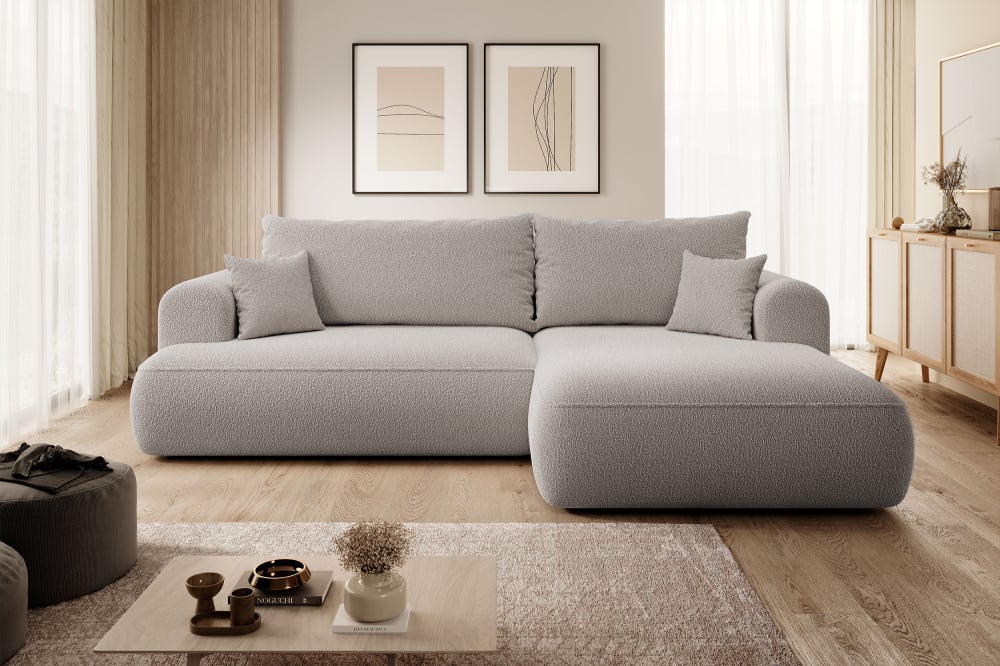 Ecksofa  Boucle-Bezug Dunkelbeige 165x78x260cm Stoff Beige Selsey Sofas und Sessel Sofas Ecksofas