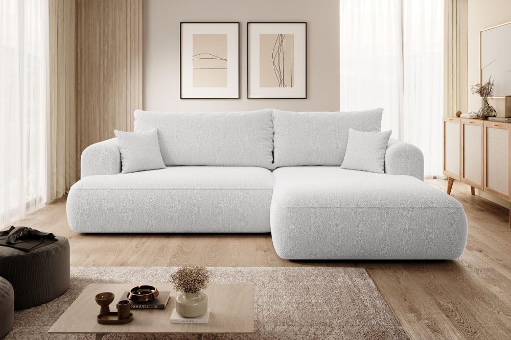 Ecksofa  Boucle-Bezug Grau 165x78x260cm Stoff Grau Selsey Sofas und Sessel Sofas Ecksofas