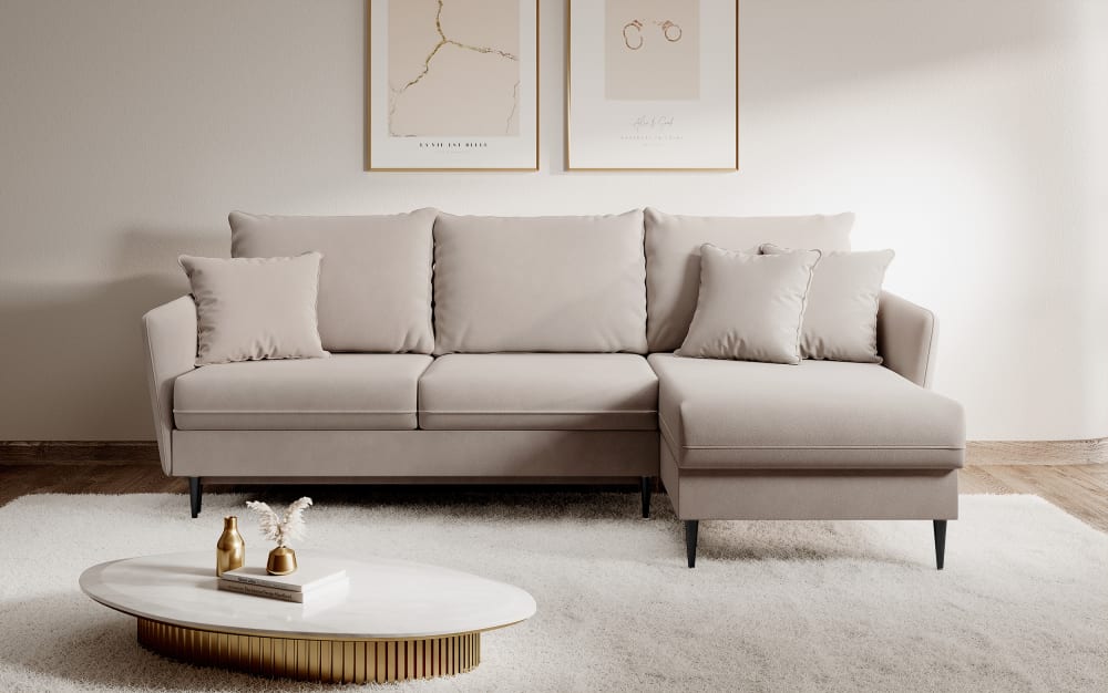 Ecksofa  Veloursbezug Beige 145x88x223cm Samt Beige Selsey Sofas und Sessel Sofas Ecksofas