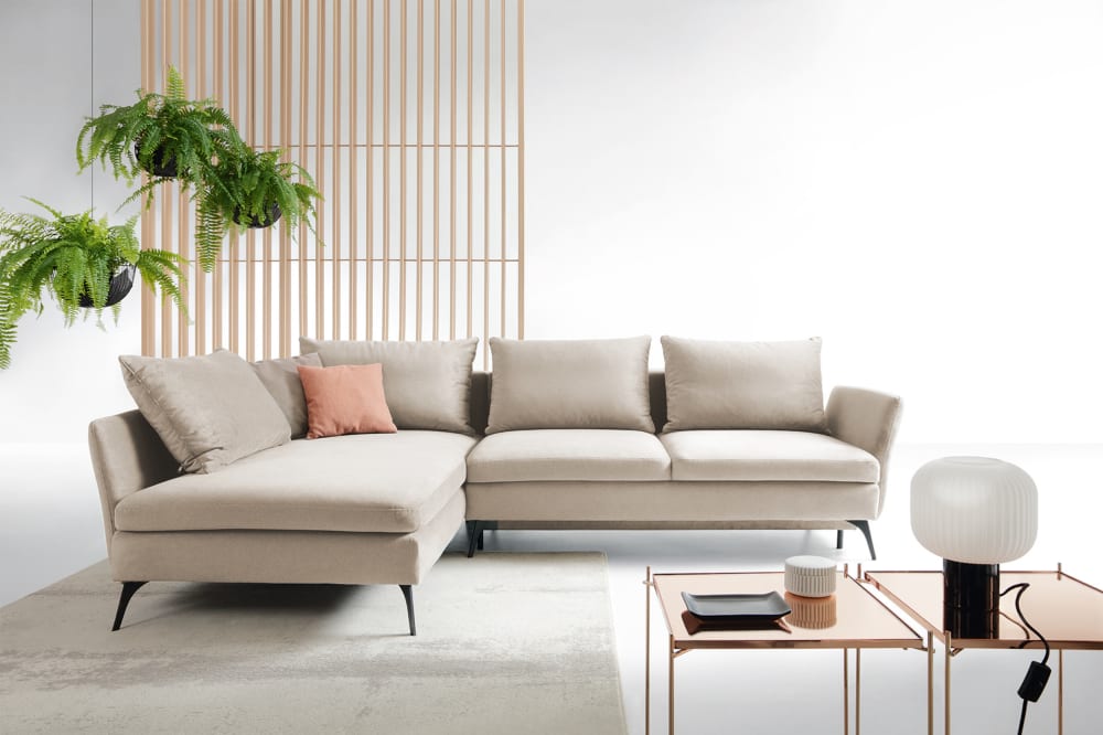 Ecksofa  Beige linksseitig 182x87x282cm Stoff Beige Selsey Sofas und Sessel Sofas Ecksofas