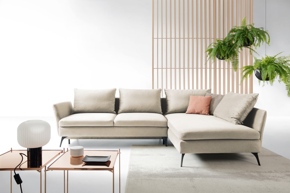 Ecksofa  Cremeweiß rechtseitig 182x87x282cm Stoff Weiß Selsey Sofas und Sessel Sofas Ecksofas