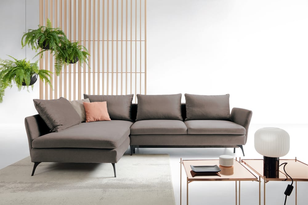 Ecksofa  Dunkelgrau linksseitig 182x87x282cm Stoff Grau Selsey Sofas und Sessel Sofas Ecksofas