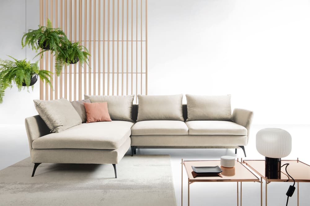 Ecksofa   Cremeweiß linksseitig 182x87x282cm Stoff Weiß Selsey Sofas und Sessel Sofas Ecksofas