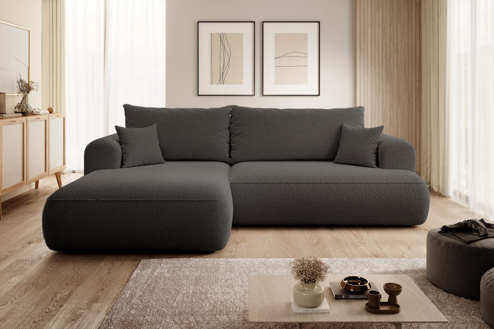 Ecksofa  Boucle-Bezug Dunkelgrau 165x78x260cm Stoff Grau Selsey Sofas und Sessel Sofas Ecksofas