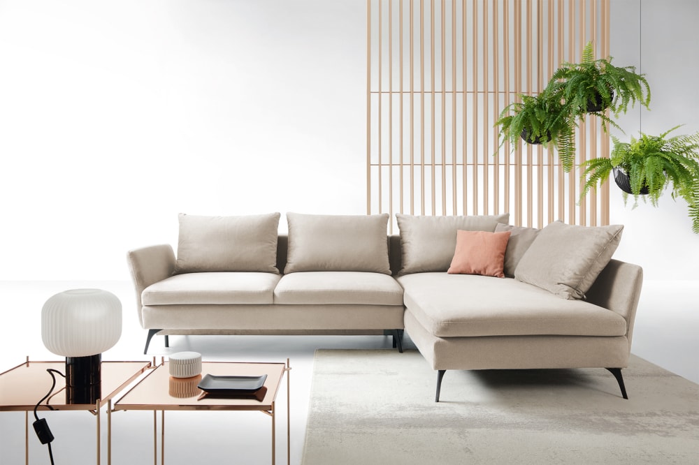 Ecksofa  Beige rechtsseitig 182x87x282cm Stoff Beige Selsey Sofas und Sessel Sofas Ecksofas