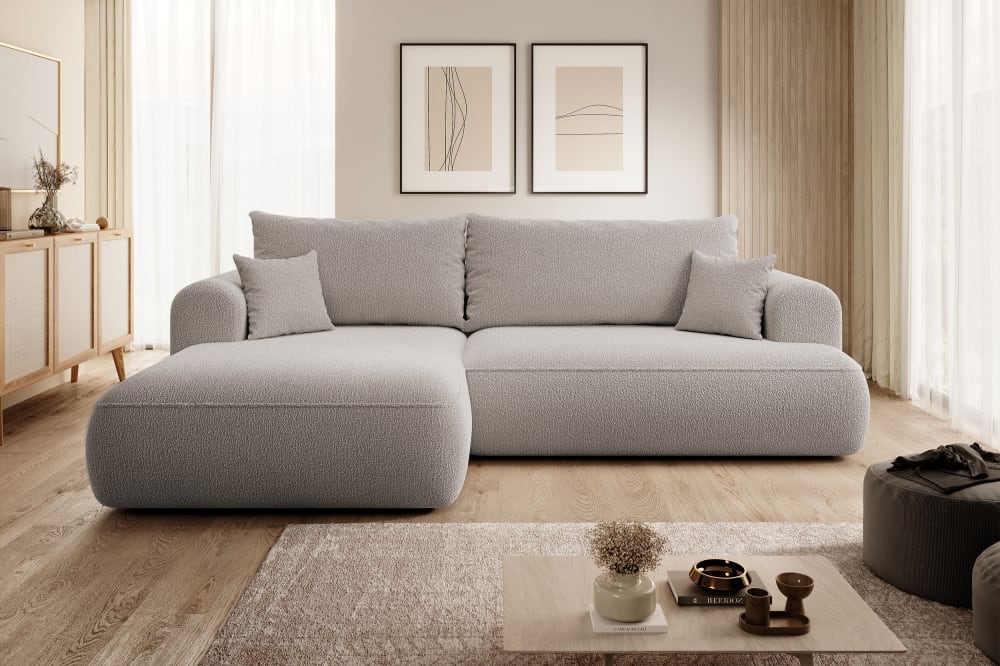 Ecksofa  Boucle-Bezug Dunkelbeige 165x78x260cm Stoff Beige Selsey Sofas und Sessel Sofas Ecksofas