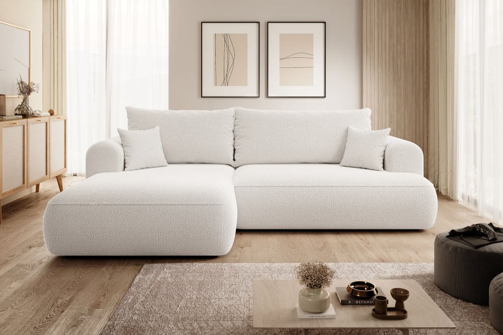 Ecksofa  Boucle-Bezug Cremeweiß 165x78x260cm Stoff Beige Selsey Sofas und Sessel Sofas Ecksofas