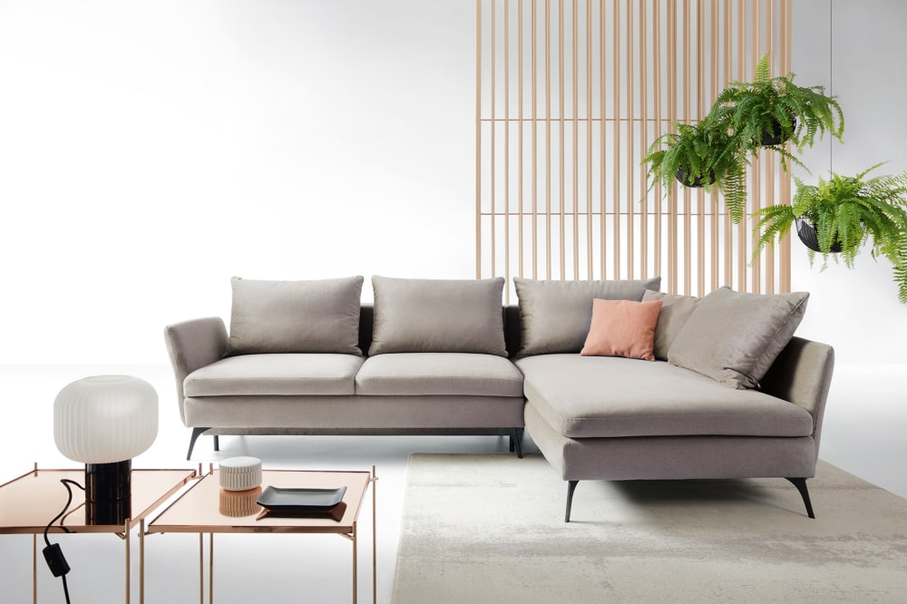 Ecksofa  Hellgrau rechtsseitig 182x87x282cm Stoff Grau Selsey Sofas und Sessel Sofas Ecksofas