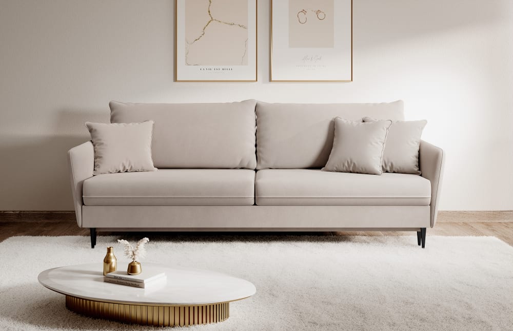 Schlafsofa  Veloursbezug Beige 100x90x221cm Samt Beige Selsey Sofas und Sessel Sofas Schlafsofas