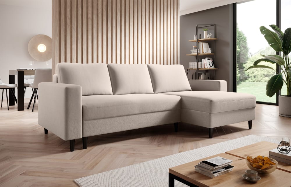 Ecksofa  Veloursbezug Cremeweiß 143x77x230cm Stoff Weiß Selsey Sofas und Sessel Sofas Ecksofas