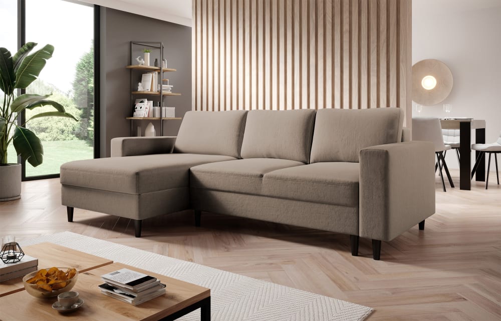 Ecksofa  Veloursbezug Dunkelbeige 143x77x230cm Stoff Beige Selsey Sofas und Sessel Sofas Ecksofas