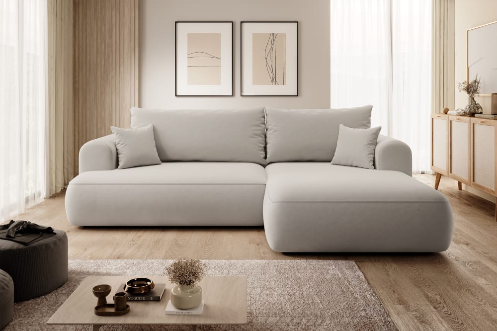 Ecksofa  Easy-Clean-Veloursbezug Cremeweiß 165x78x260cm Samt Beige Selsey Sofas und Sessel Sofas Ecksofas