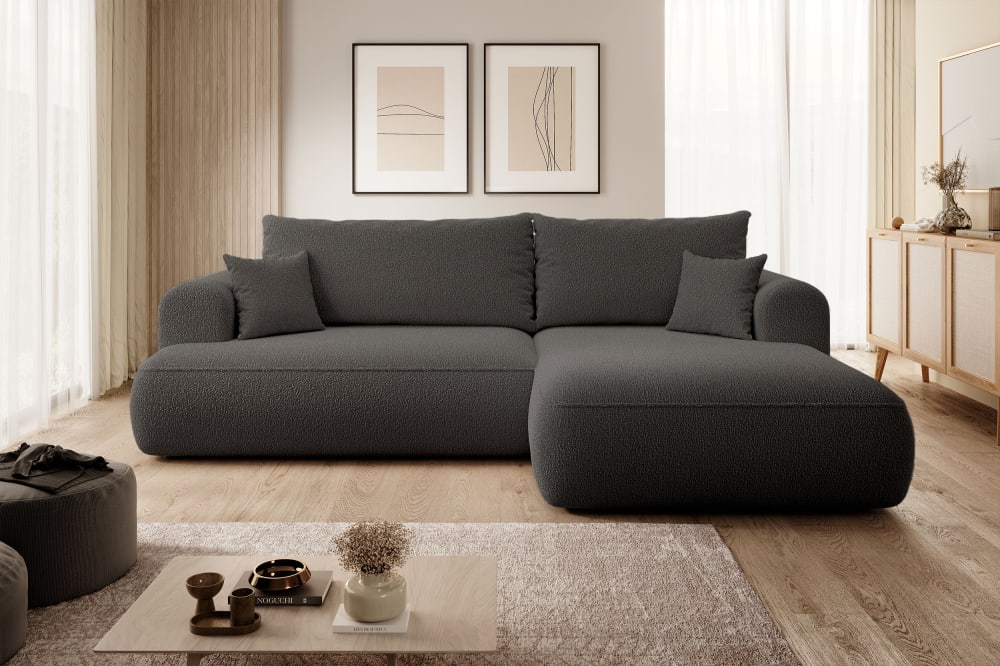 Ecksofa  Boucle-Bezug Dunkelgrau 165x78x260cm Stoff Grau Selsey Sofas und Sessel Sofas Ecksofas
