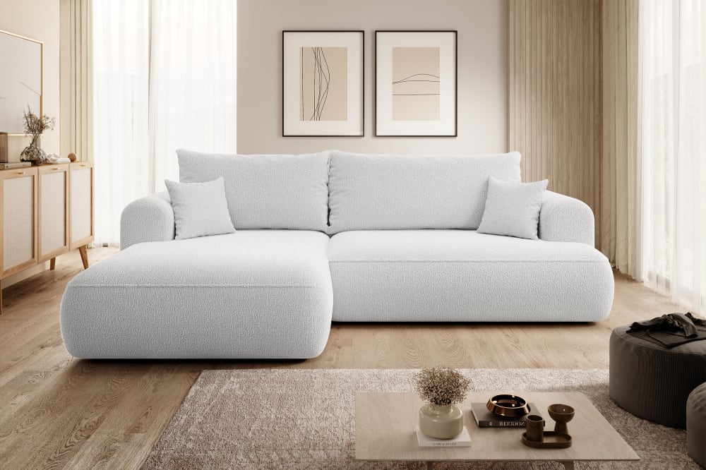 Ecksofa  Boucle-Bezug Grau 165x78x260cm Stoff Grau Selsey Sofas und Sessel Sofas Ecksofas