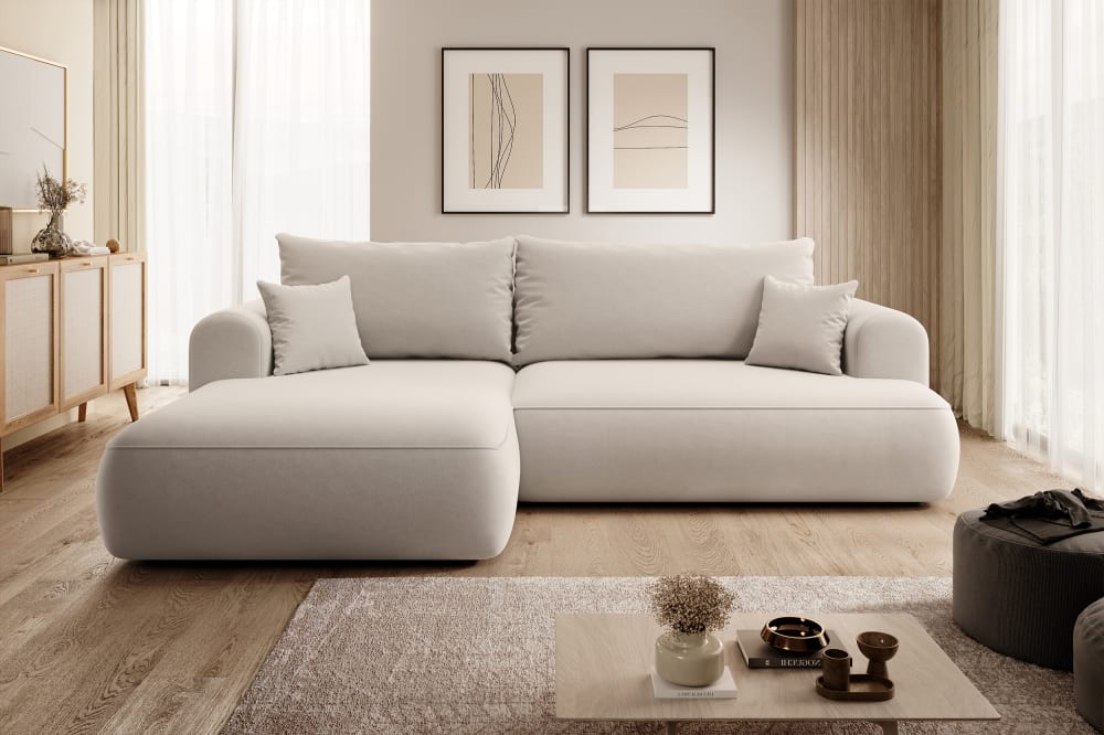 Ecksofa  Easy-Clean-Veloursbezug Hellbeige 165x78x260cm Stoff Beige Selsey Sofas und Sessel Sofas Ecksofas