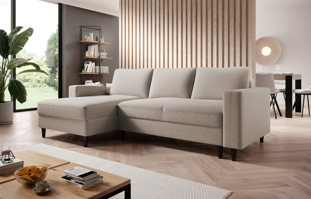 Ecksofa  Veloursbezug Beige 143x77x230cm Stoff Beige Selsey Sofas und Sessel Sofas Ecksofas