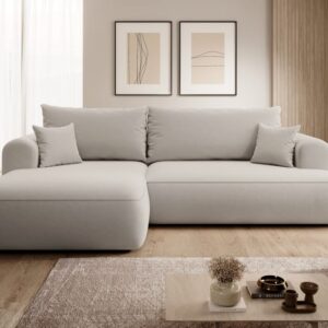 Ecksofa  Easy-Clean-Veloursbezug Cremeweiß 165x78x260cm Samt Beige Selsey Sofas und Sessel Sofas Ecksofas