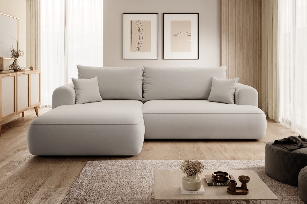 Ecksofa  Easy-Clean-Veloursbezug Cremeweiß 165x78x260cm Samt Beige Selsey Sofas und Sessel Sofas Ecksofas