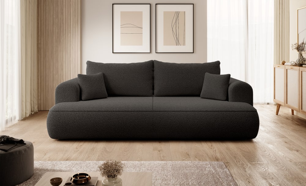 Schlafsofa  Boucle-Bezug Dunkelgrau 115x92x250cm Stoff Grau Selsey Sofas und Sessel Sofas Schlafsofas