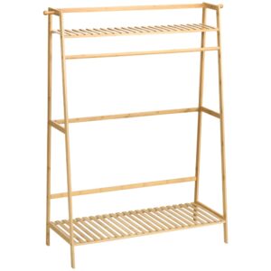 wohnli-moebel-suche-M23066543-1 Bambus-Kleiderständer mit 2 Fächern & Haken 114x139x40cm Bambus Beige Homcom Möbel Schlafzimmermöbel Kleiderständer