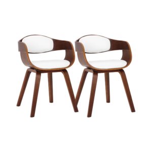 Wohnli Möbelsuche - 2er Set Stühle mit Holzgestell und Sitz aus Kunstleder walnuss/weiß