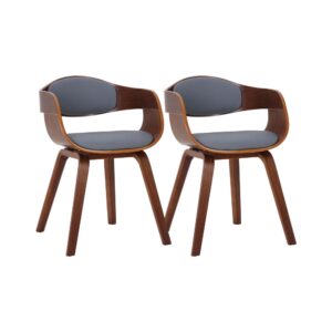 Wohnli Möbelsuche - 2er Set Stühle mit Holzgestell und Sitz aus Kunstleder walnuss/grau