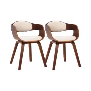 Wohnli Möbelsuche - 2er Set Stühle mit Holzgestell und Sitz aus Kunstleder walnuss/creme