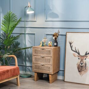 Kommode 3 Schubladen aus Massivholz und Seil 36x71x45cm Holz Braun Nordlys Möbel Schlafzimmermöbel Kommoden