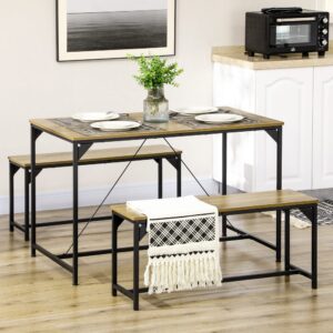 wohnli-moebel-suche-M23068556-1 Ensemble table à manger et 2 bancs 4 personnes noir aspect bois clair 120x75x70cm Spanplatte Beige Homcom Möbel Esszimmermöbel Tisch- und Stuhlset für den Außenbereich