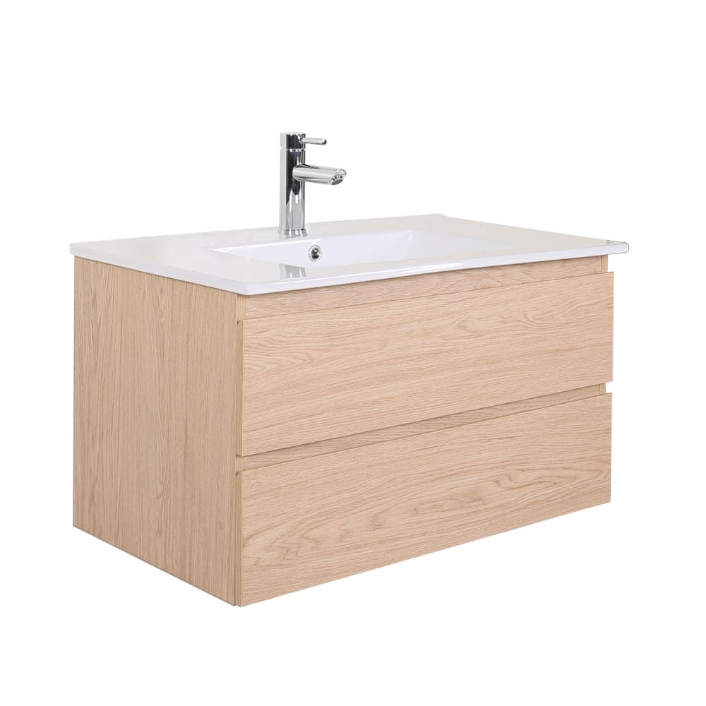 wohnli-moebel-suche-M23072610 Wohnli Möbelsuche - 80cm Waschtisch Eiche-Optik mit Becken & Chrom-Armatur