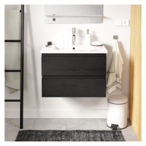 wohnli-moebel-suche-M23072615-1 Einzelwaschtisch-Set 60 cm mit Keramikplatte und Chromhahn 60x43x43cm Spanplatte Schwarz Mob In Möbel Badezimmermöbel Waschbecken