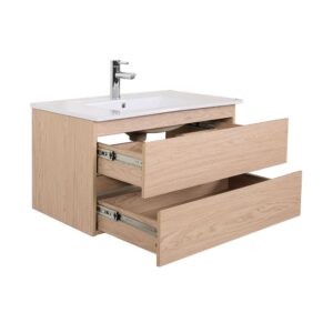 Waschtisch hängend 80cm Keramik-Becken 80x43x45cm Spanplatte Braun Mob In Möbel Badezimmermöbel Waschbecken