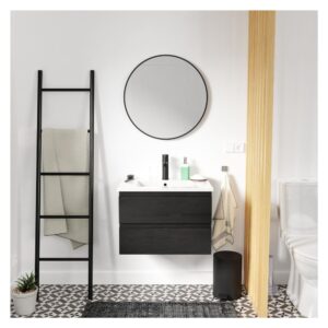 Einzelmöbel + Waschbecken + Armatur + Spiegel 60x43x43cm Spanplatte Schwarz Mob In Möbel Badezimmermöbel Waschtische