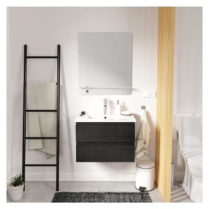 wohnli-moebel-suche-M23072627-1 Einzelwaschtisch-Unterschrank 60 cm + Armatur + Spiegel 60x45x46cm Spanplatte Schwarz Mob In Möbel Badezimmermöbel Waschtische