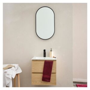 Waschtisch 45cm schwarze Armatur und Spiegel 40x43x45cm Spanplatte Braun Mob In Möbel Badezimmermöbel Waschtische