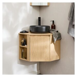 wohnli-moebel-suche-M23072640-1 Eckwaschtisch-Set + schwarzes Waschbecken 52x45x37cm Spanplatte Braun Mob In Möbel Badezimmermöbel Waschtische