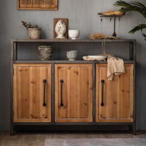 Buffet aus Holz und Stahl im Industrie-Look 120x92x0cm Holz Braun Mathi Design Möbel Esszimmermöbel Sideboards, Highboards & niedrige Anrichten